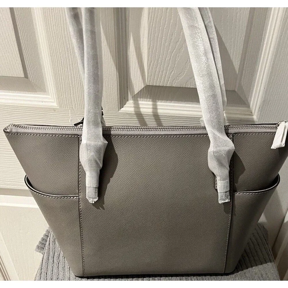 Michael Kors Charlotte Pearl Grey Top Zip Leather Tote Handbag New - Picture 7 of 8